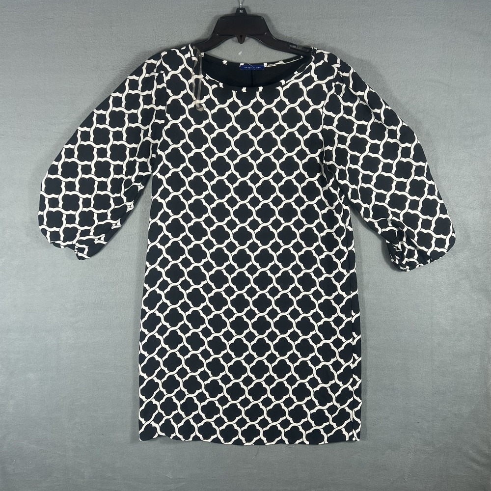 Sweet Claire Black White Geometric Moroccan Print Shift Dress Women's Size M